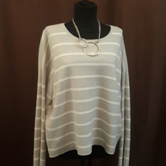 Eileen Fisher ORGANIC Cotton Silk Reversible Gray Striped Top Sweatshirt L $248 - Picture 4 of 10